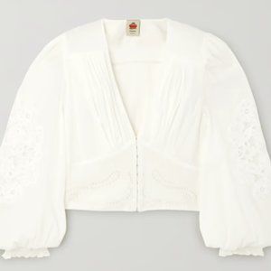 Farm Rio Lace-trimmed cotton-voile blouse